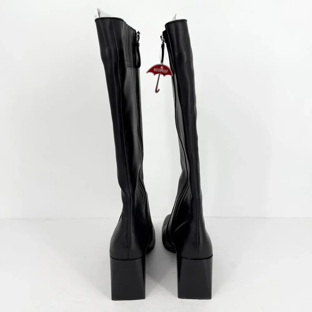 Blondo Black Tall Leather Knee Boots with Block Heel